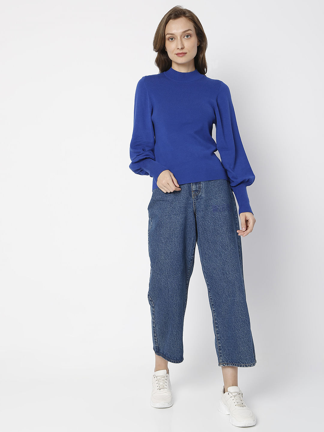 Blue Puff Sleeves Sweater