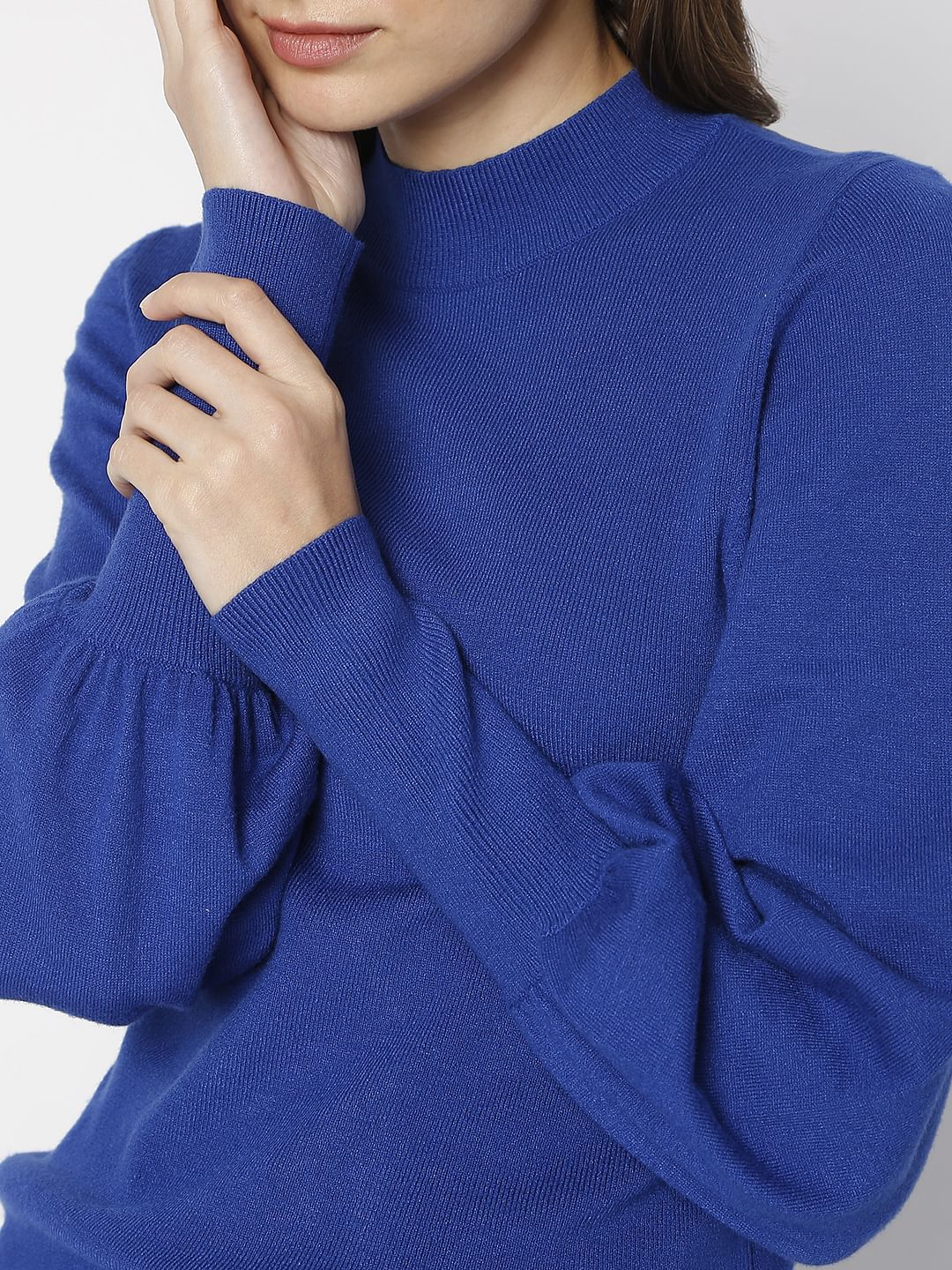 Blue Puff Sleeves Sweater