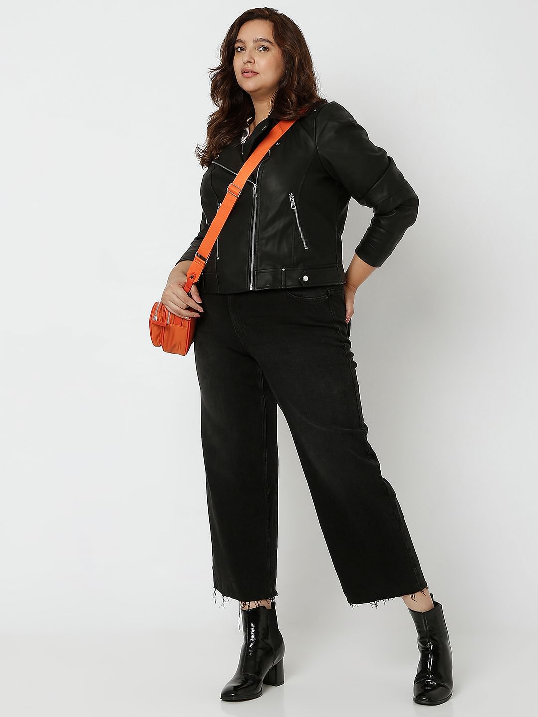 Curve Black Pu Biker Jacket