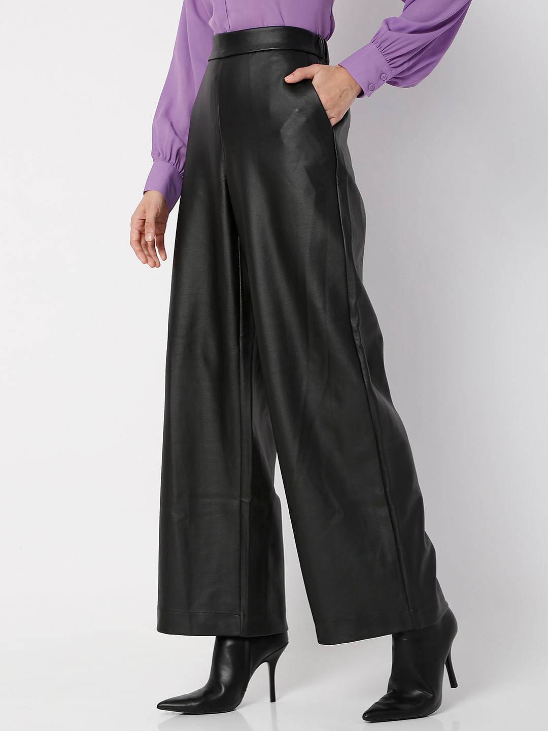 Black High Rise Wide Leg Pants