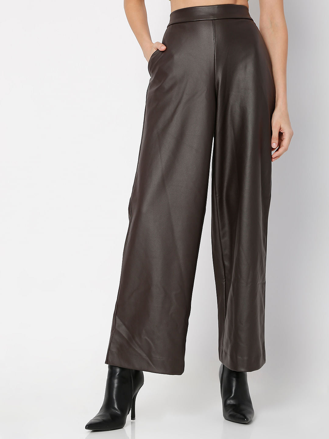 Dark Brown High Rise Wide Leg Pants