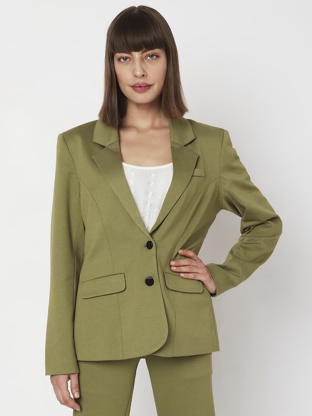 Olive Green Co-Ord Set Formal Blazer
