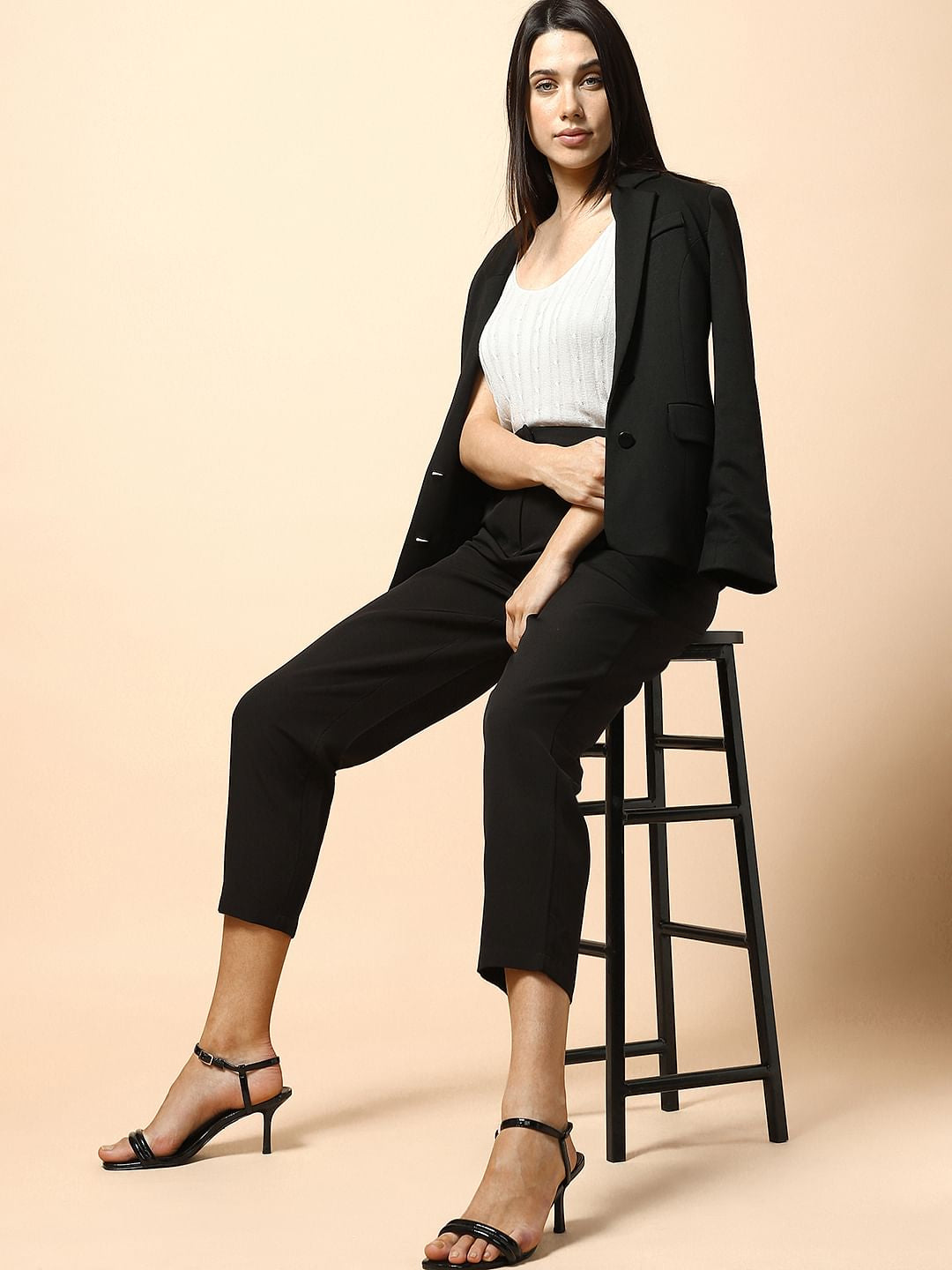 Black High Rise Straight Fit Pants