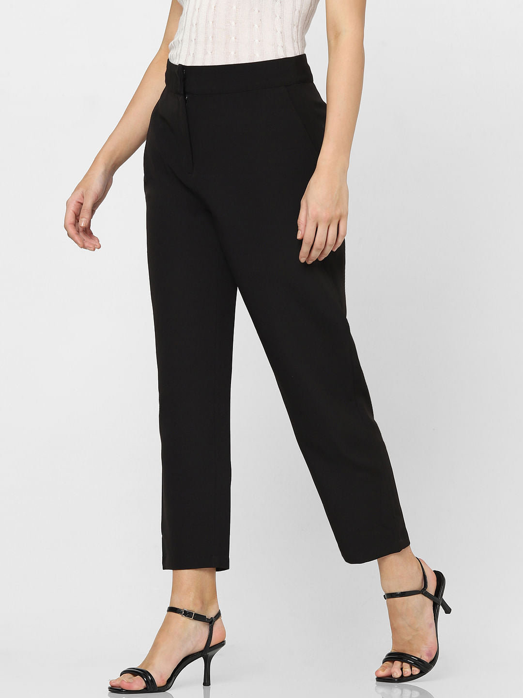 Black High Rise Straight Fit Pants