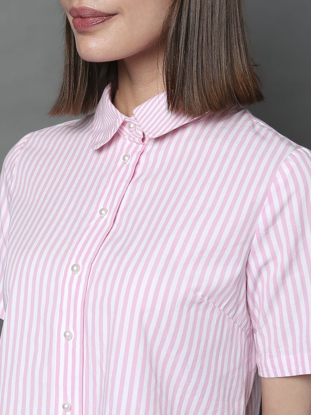 Pink Striped Short Sleeves Shirt