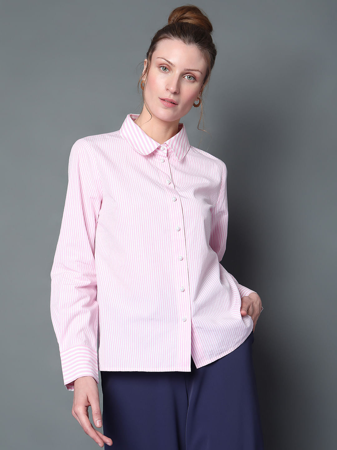 Pink Striped Full Sleeves Shirt