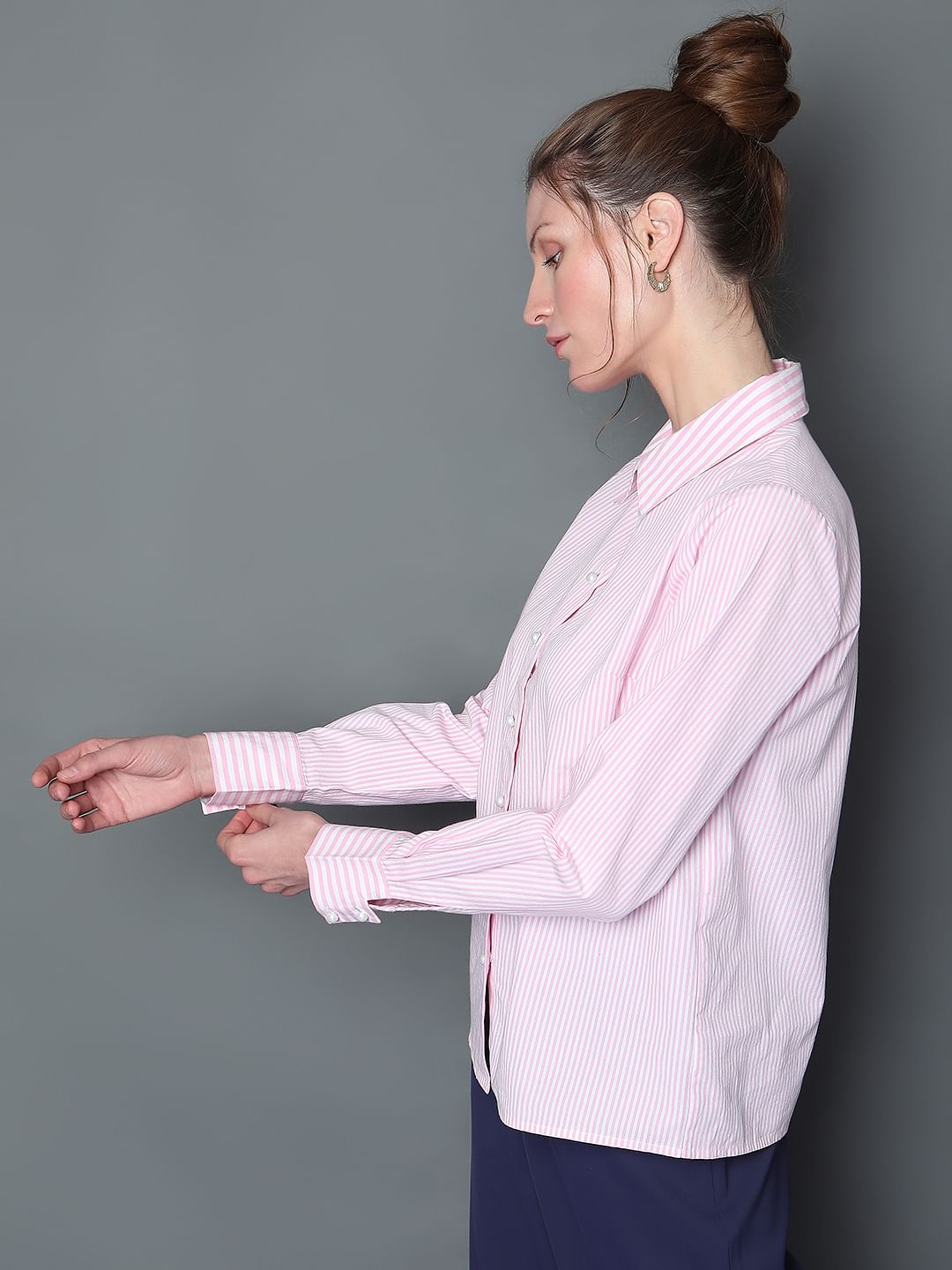 Pink Striped Full Sleeves Shirt