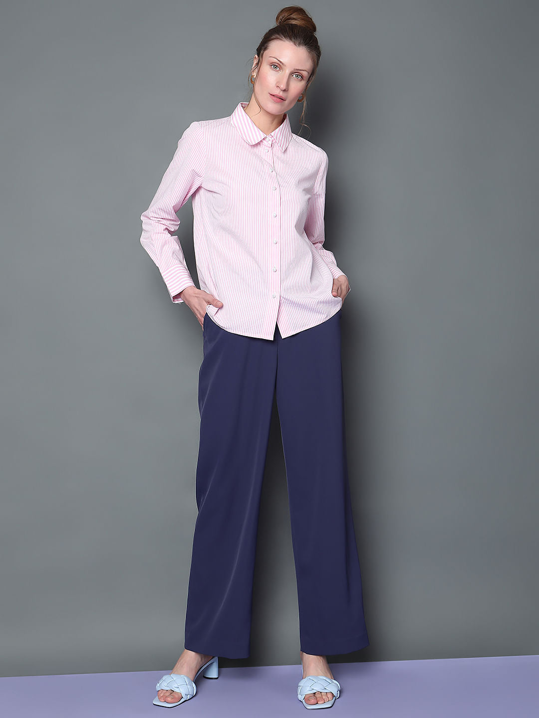 Pink Striped Full Sleeves Shirt