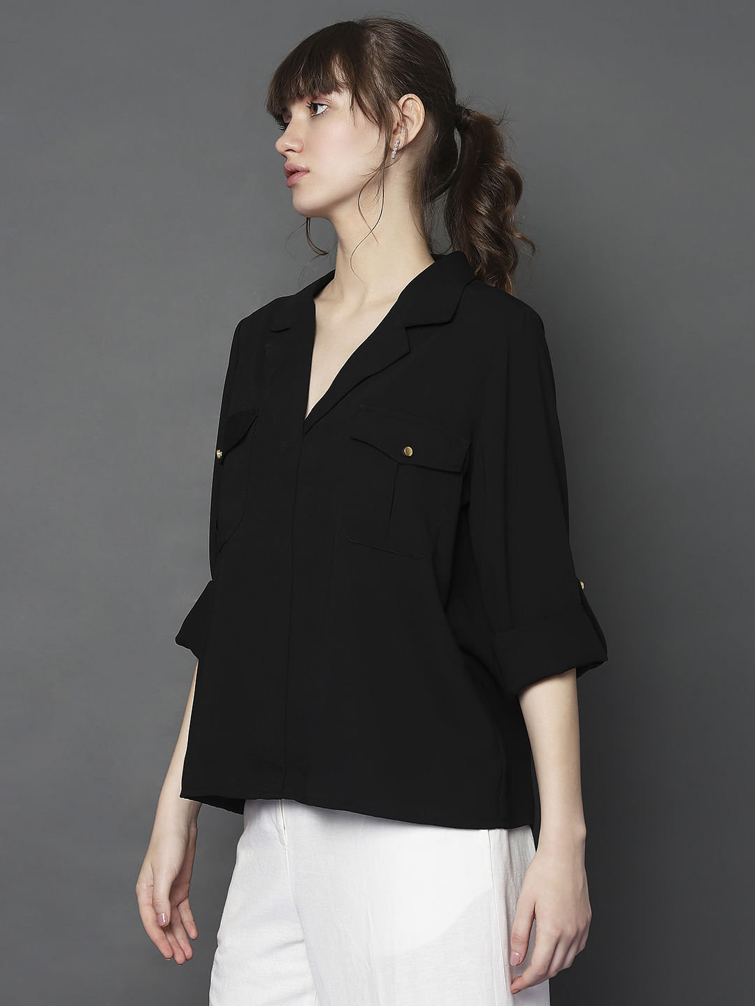 Black Utility Pockets Shirt