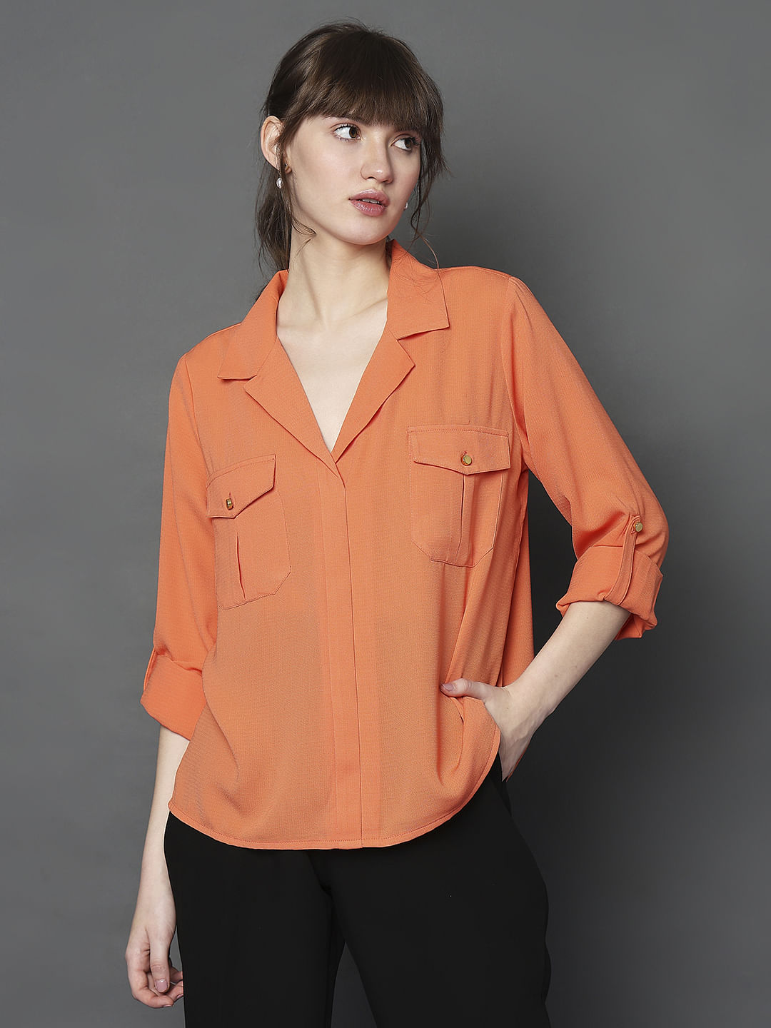 Coral Utility Pockets Shirt