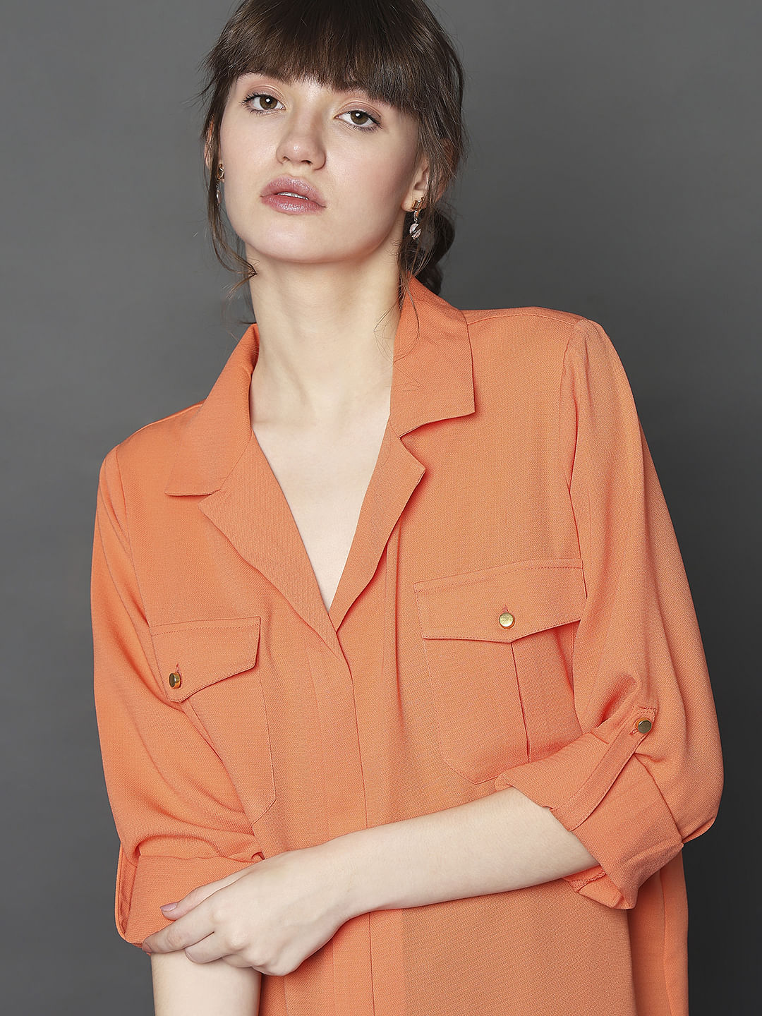 Coral Utility Pockets Shirt