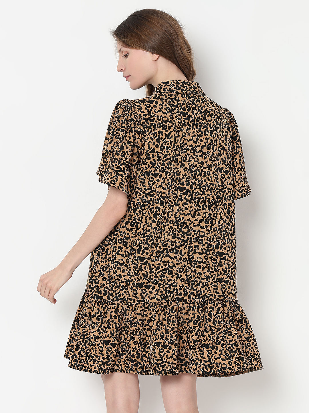 Brown Animal Print Shirt Dress