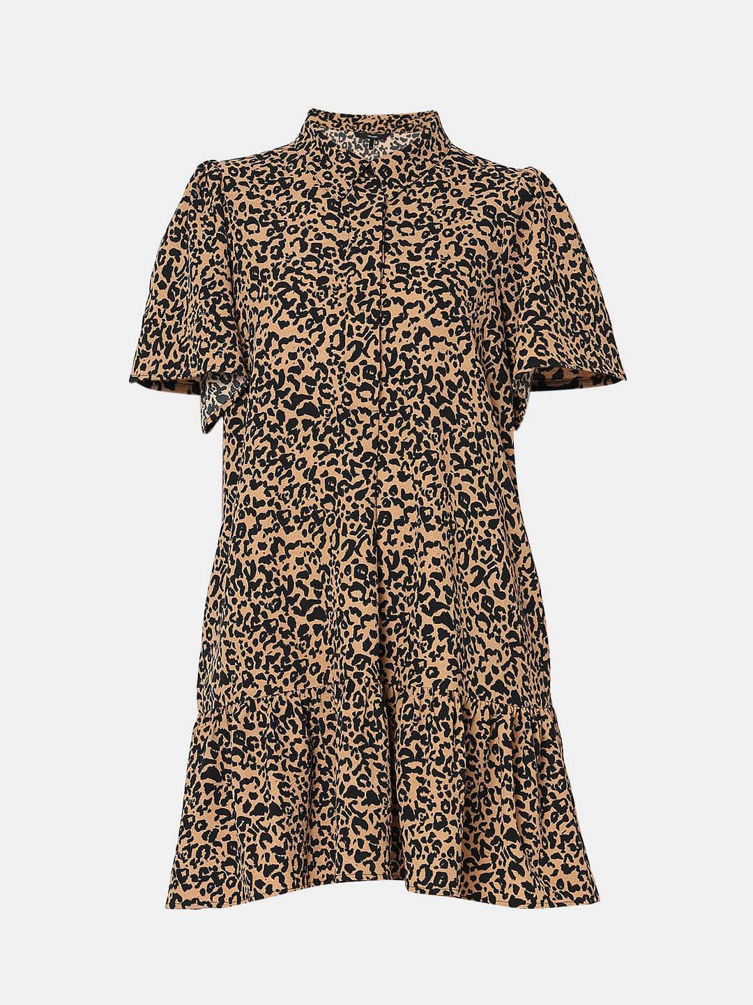 Brown Animal Print Shirt Dress