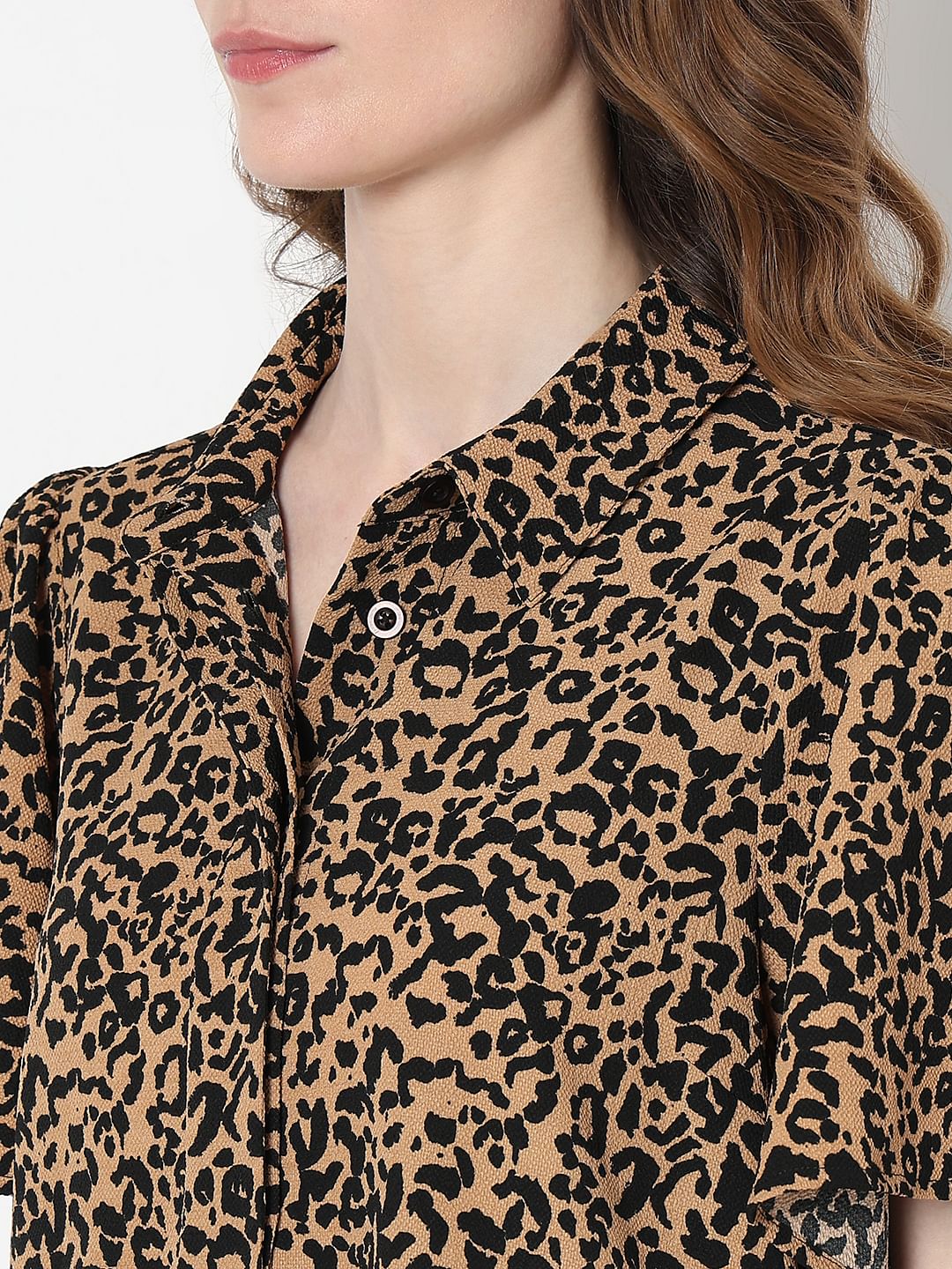Brown Animal Print Shirt Dress