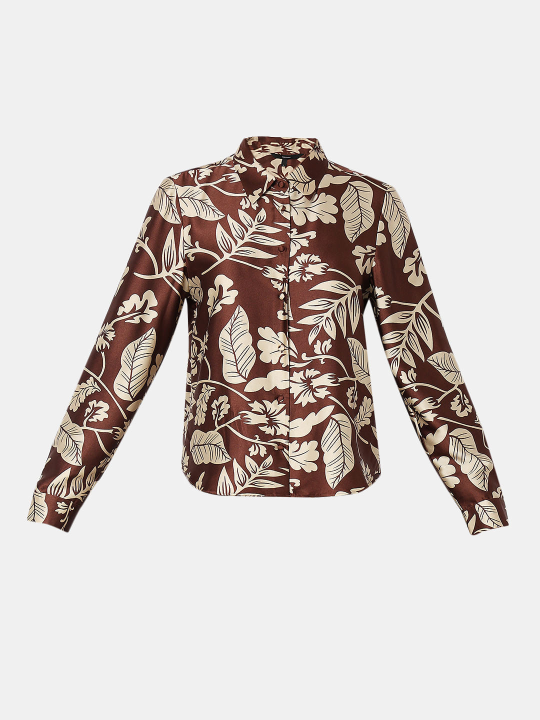 Brown Printed Satin Co-Ord Set Shirt