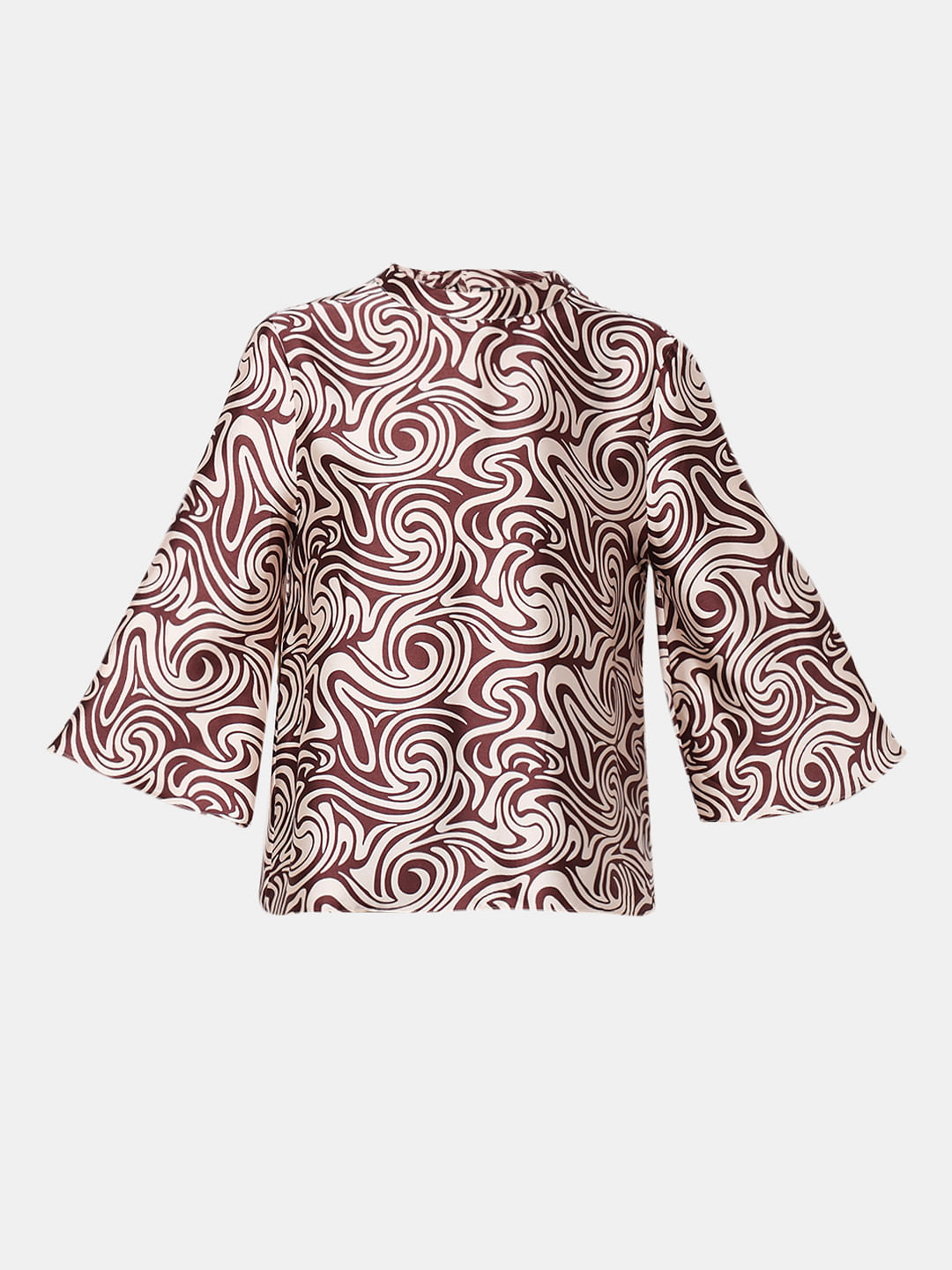 Brown & White Printed Top