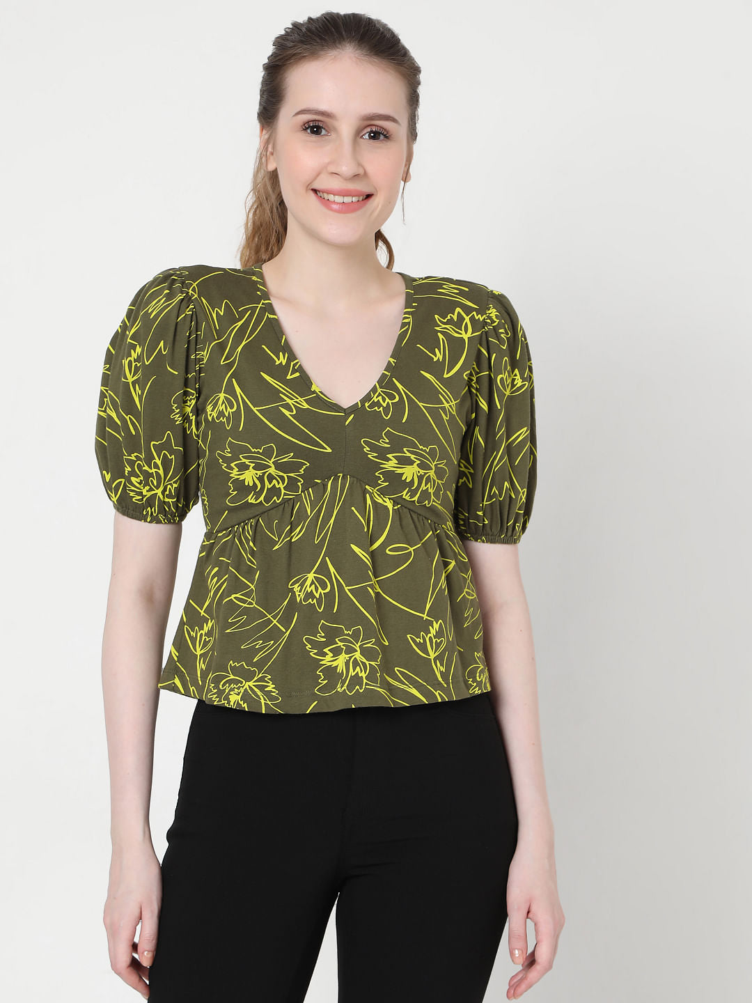 Green Printed Crop Top