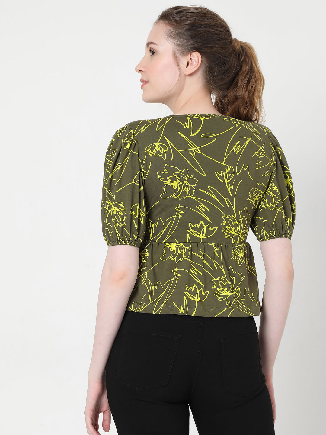 Green Printed Crop Top