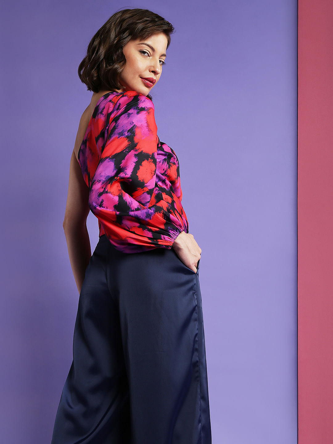 Pink One Shoulder Tie Up Top