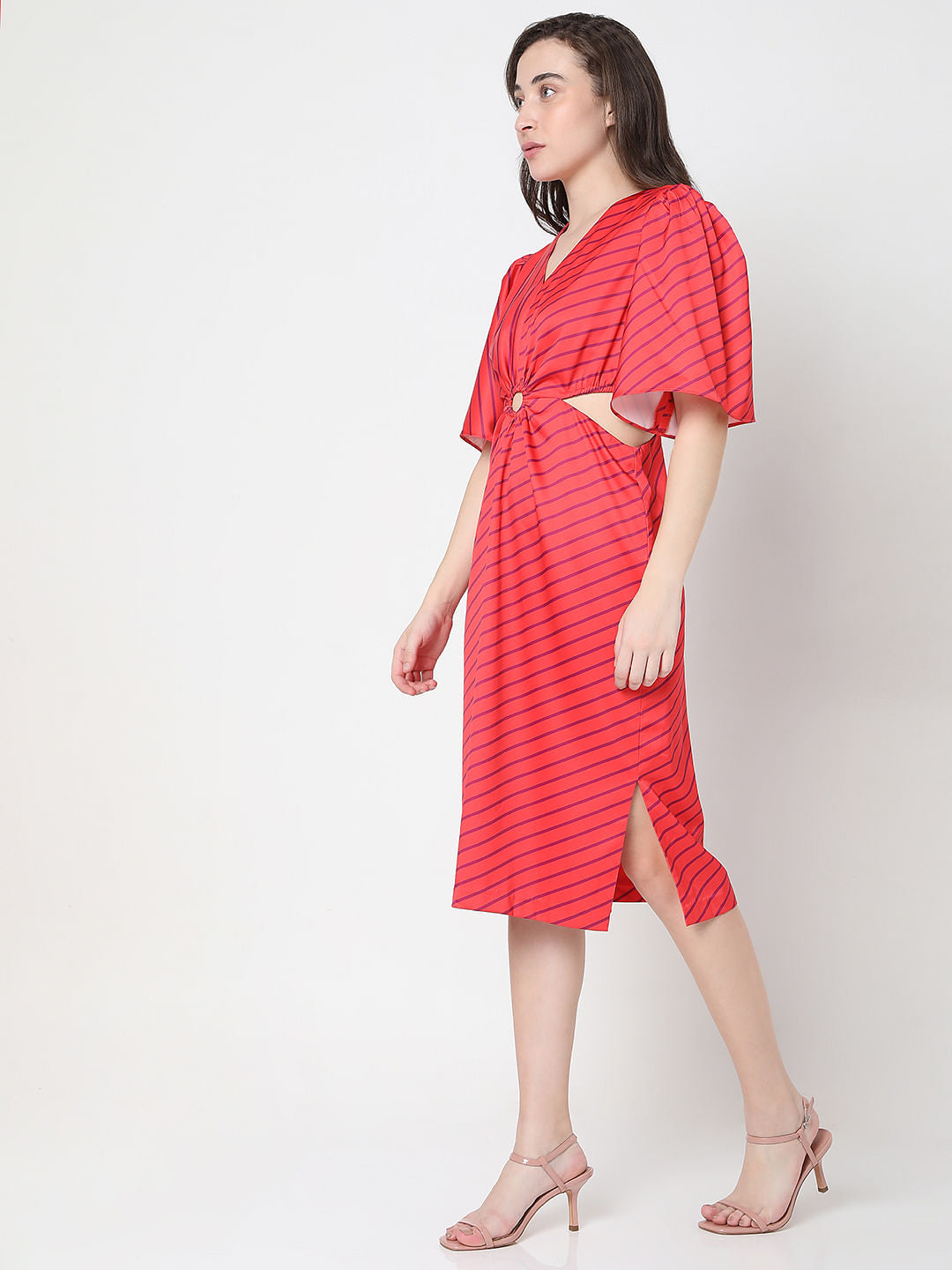 Marquee Pink Satin Striped Midi Dress