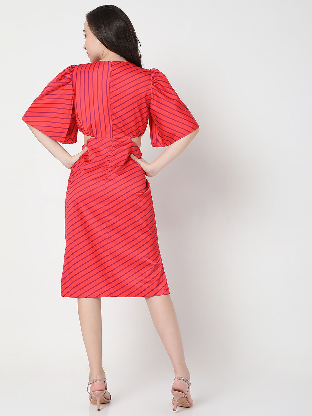 Marquee Pink Satin Striped Midi Dress