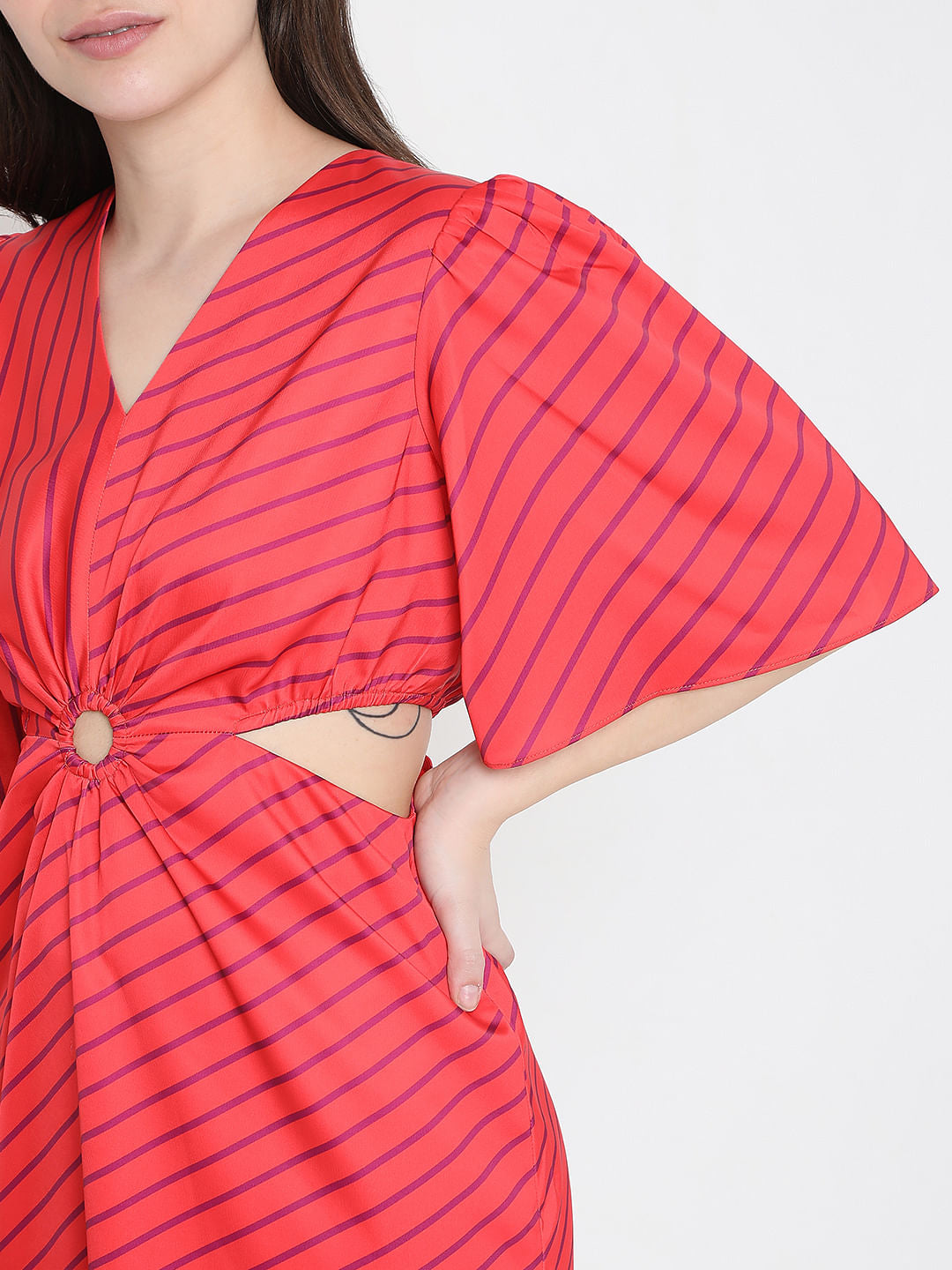 Marquee Pink Satin Striped Midi Dress