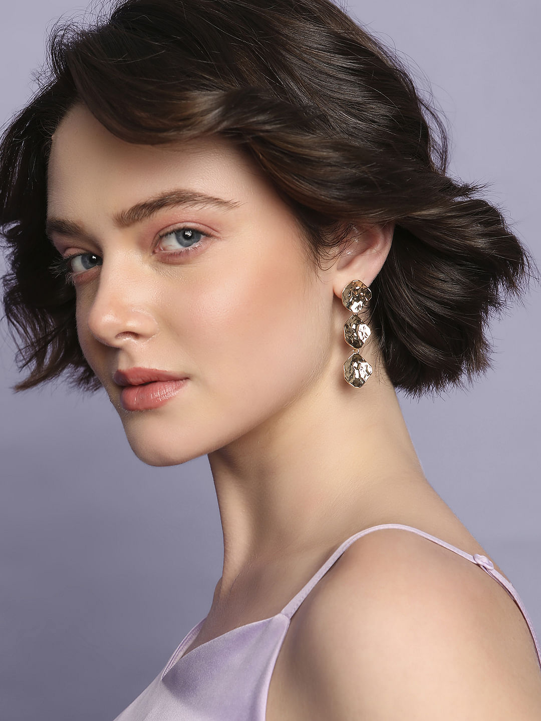 Gold Textured Tiered Earrings