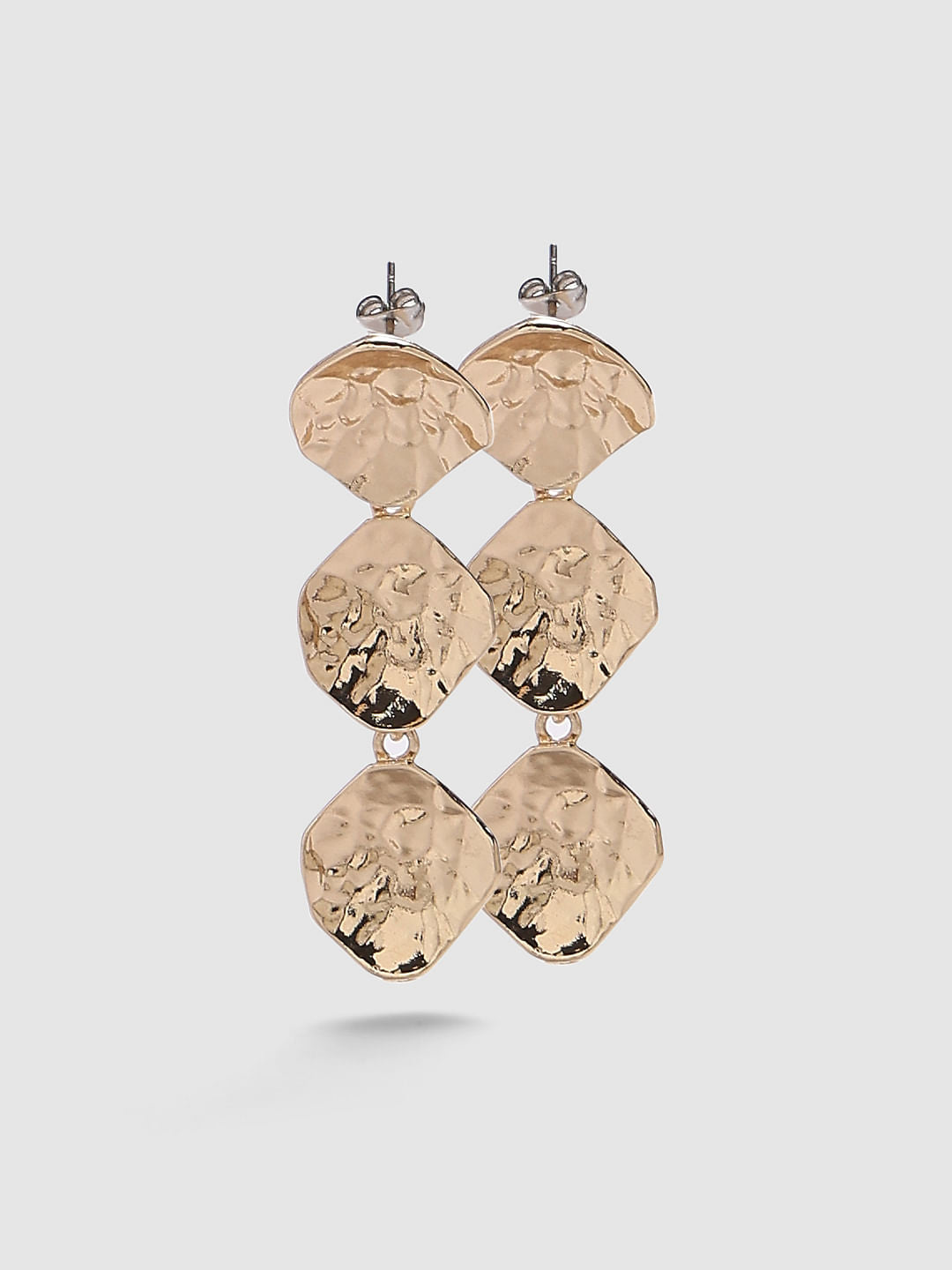 Gold Textured Tiered Earrings