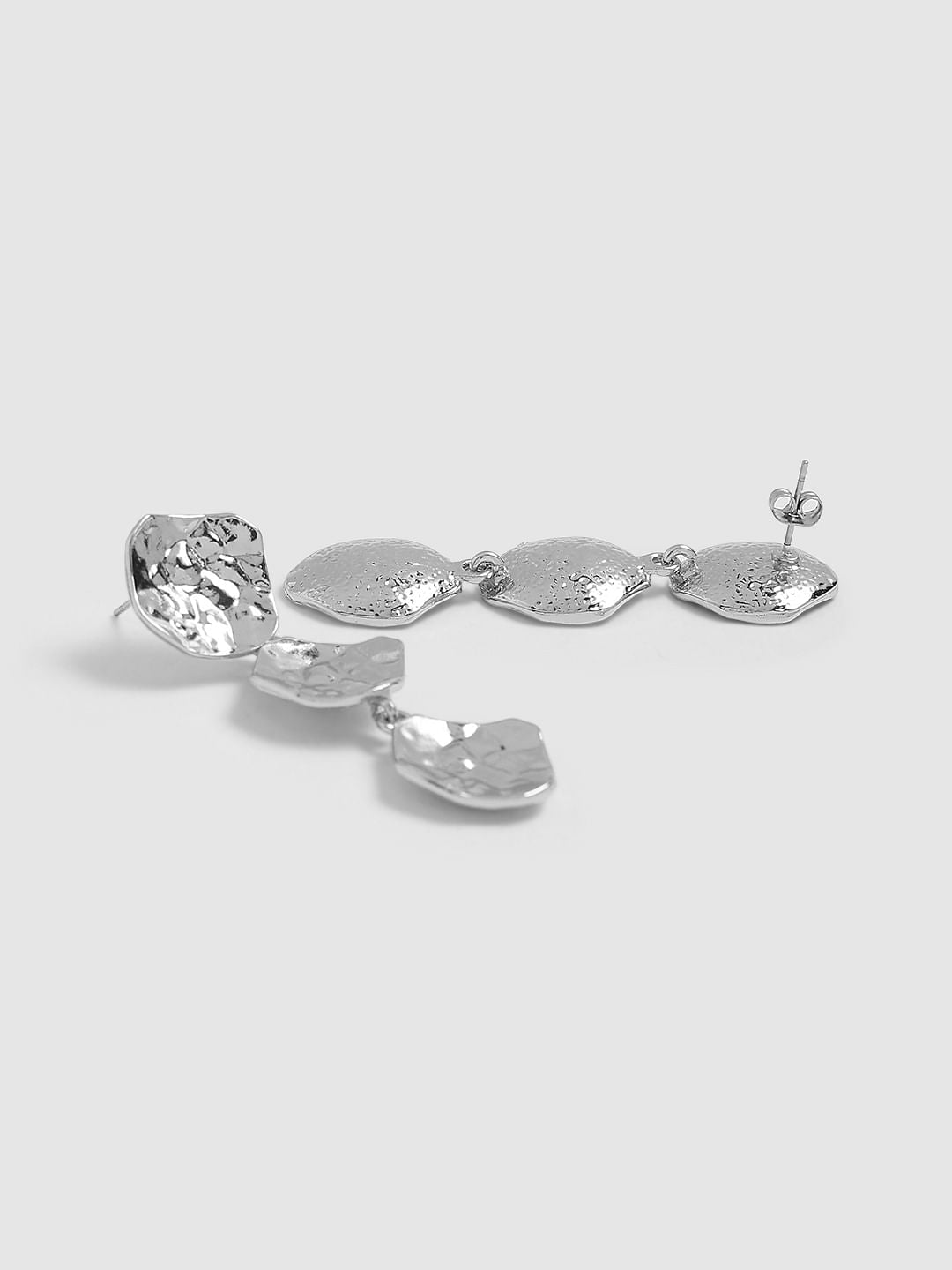 Silver Textured Tiered Earrings