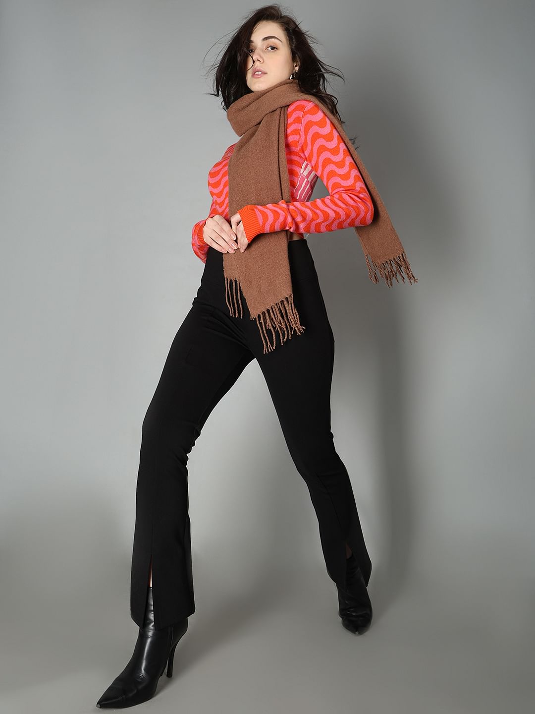 Black Front Slit Flared Leggings