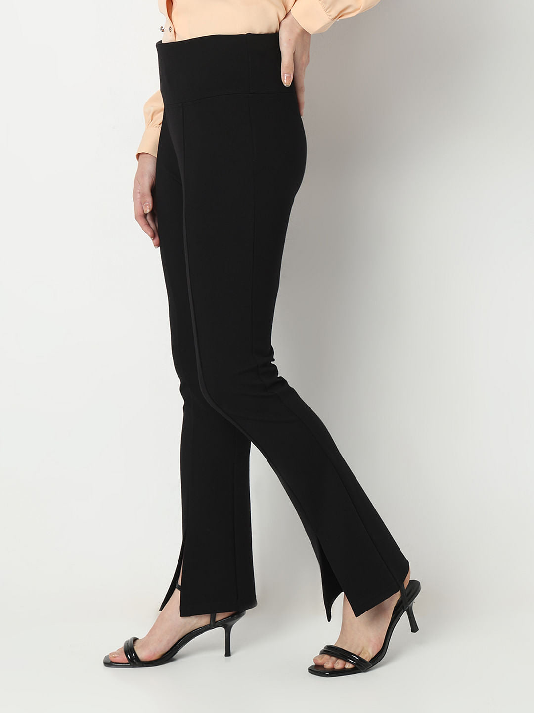 Black Front Slit Flared Leggings