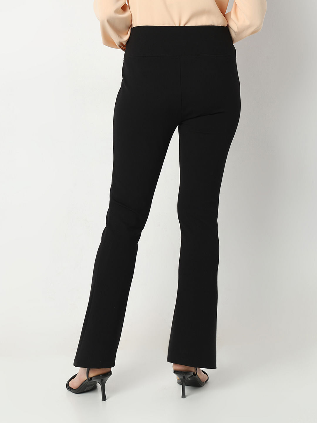 Black Front Slit Flared Leggings