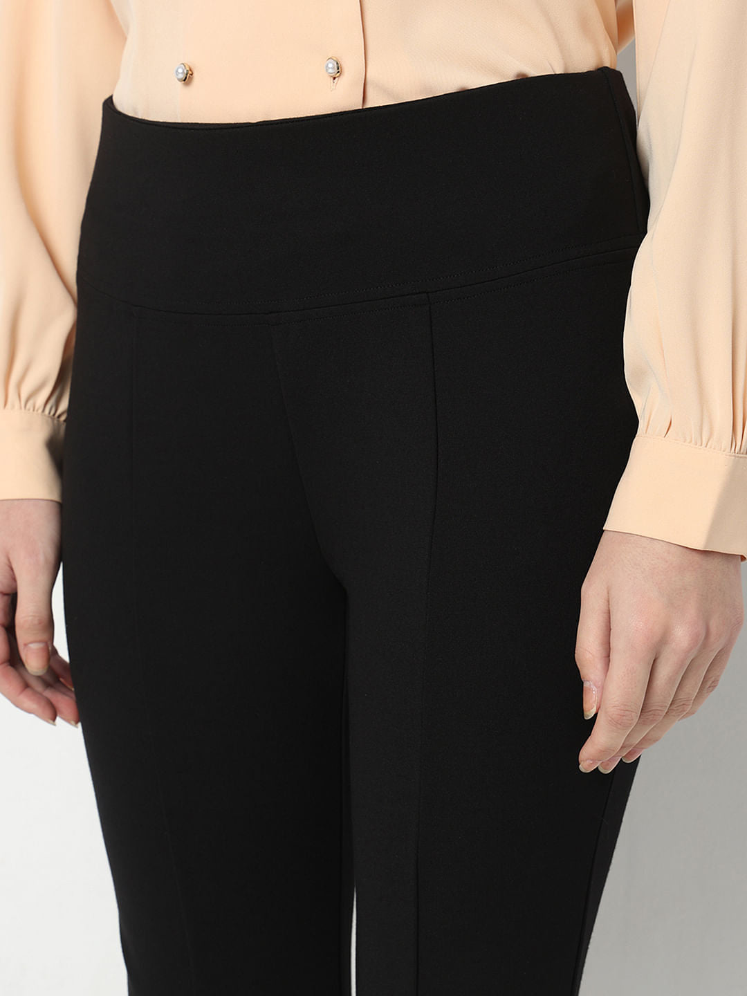 Black Front Slit Flared Leggings