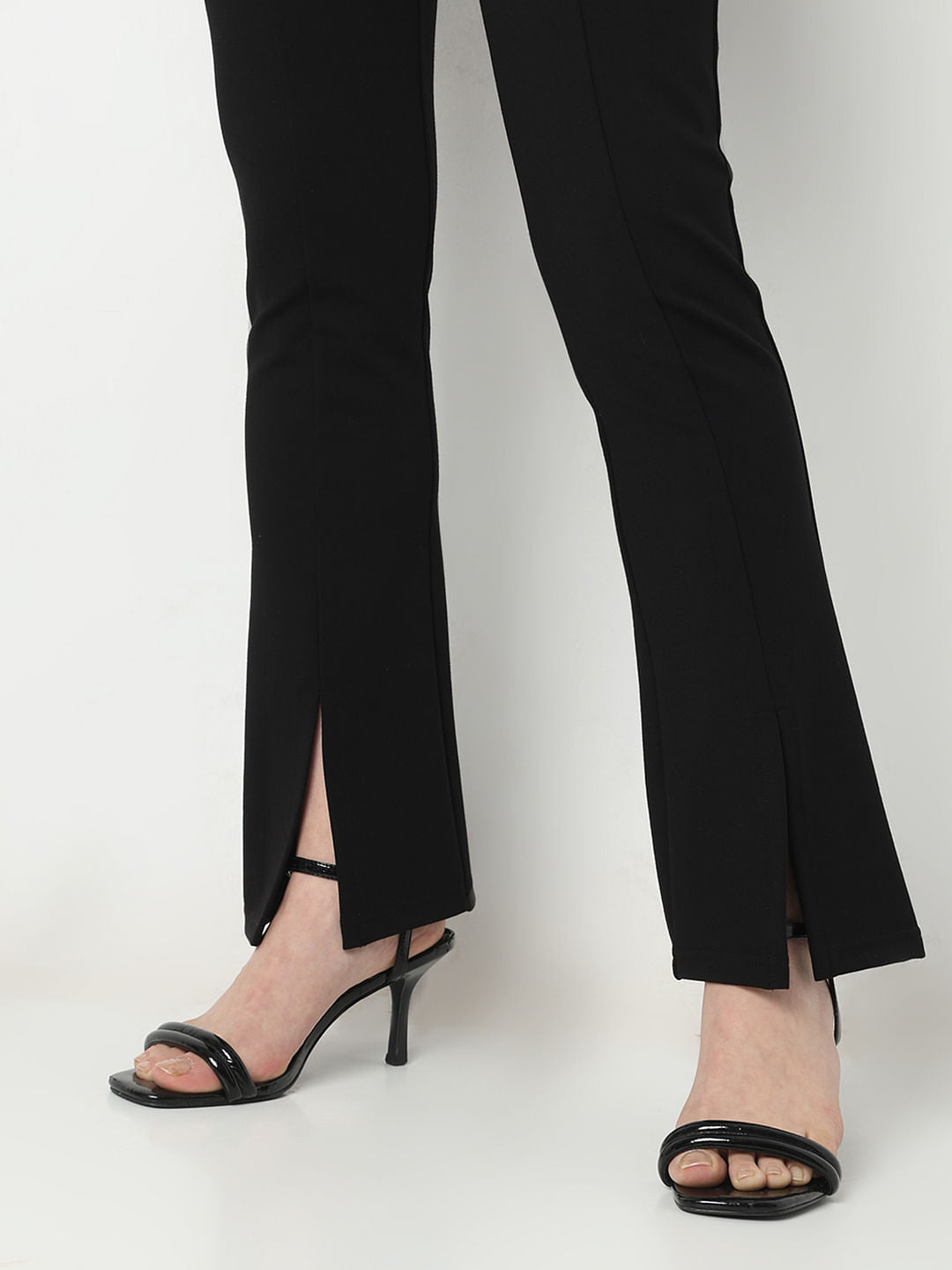 Black Front Slit Flared Leggings