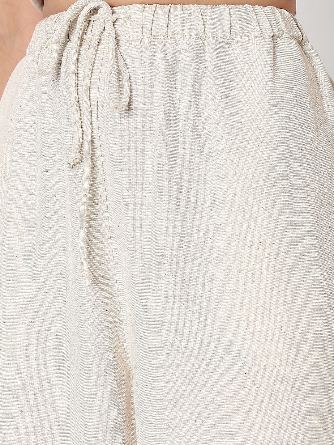 Beige High Rise Linen Co-Ord Set Pants