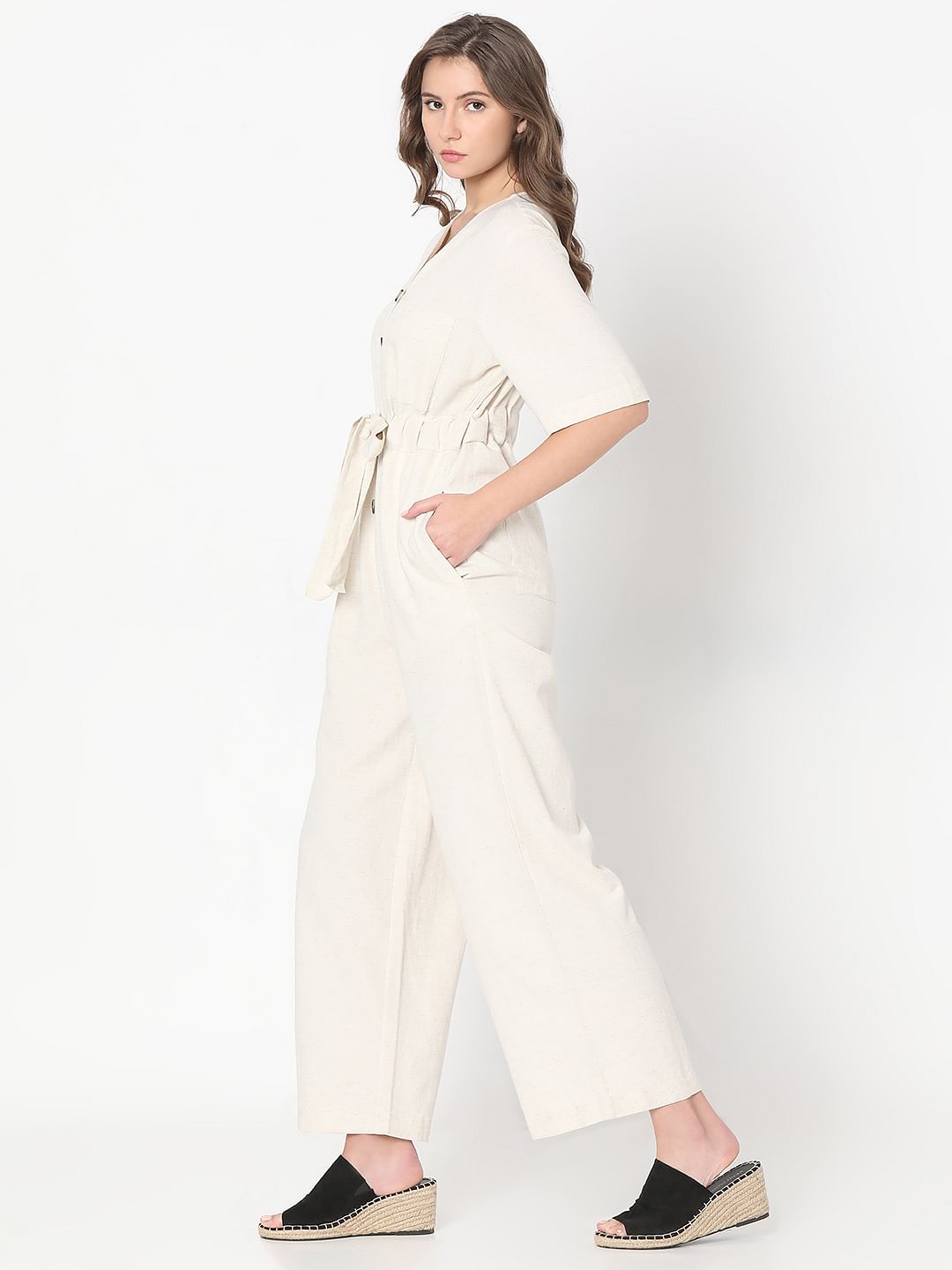 White Short Sleeves Jumpsuit