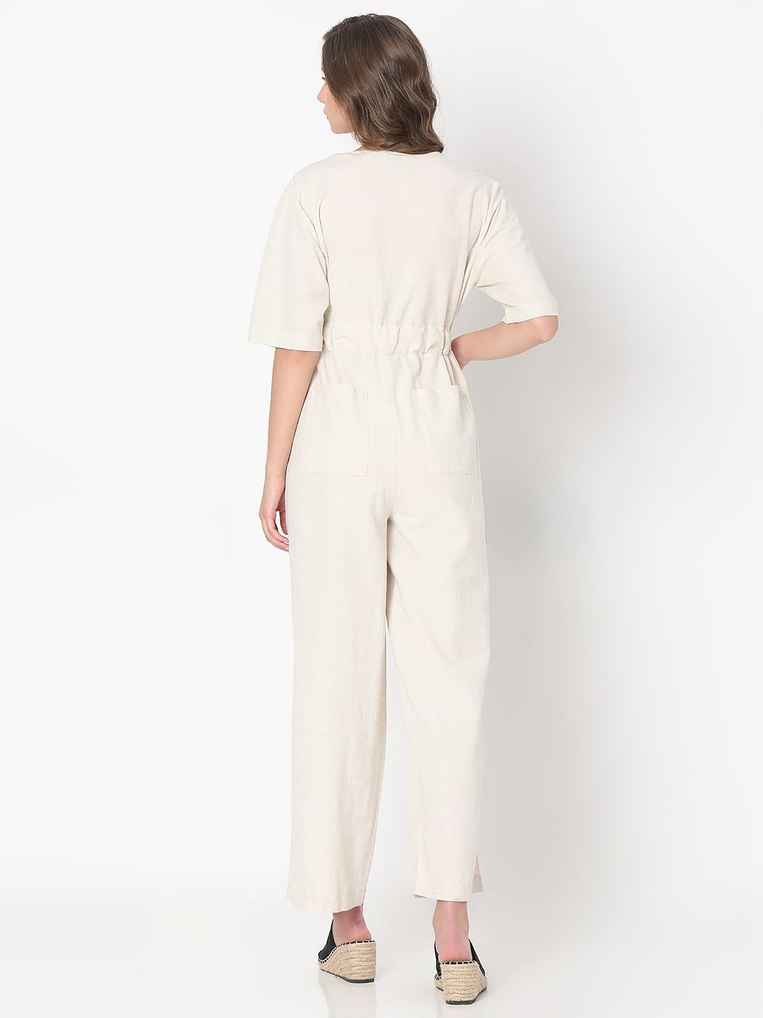 White Short Sleeves Jumpsuit