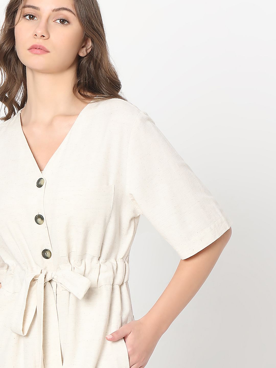 White Short Sleeves Jumpsuit