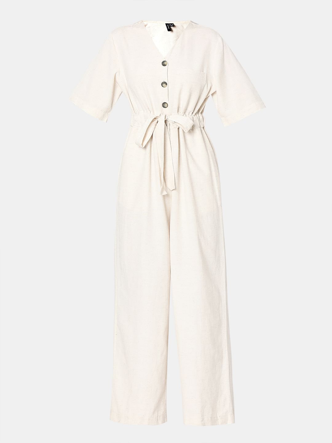 White Short Sleeves Jumpsuit