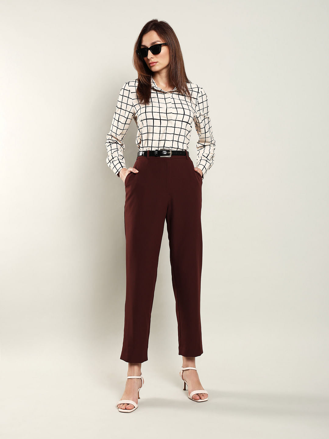 Dark Brown High Rise Straight Fit Pants