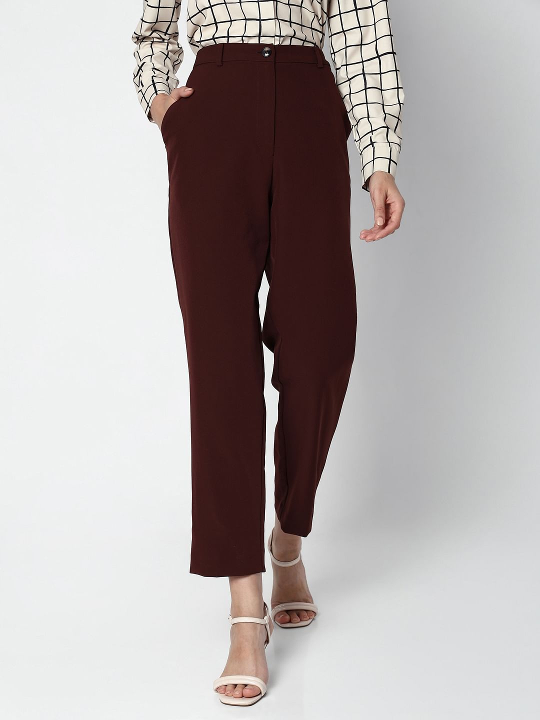 Dark Brown High Rise Straight Fit Pants