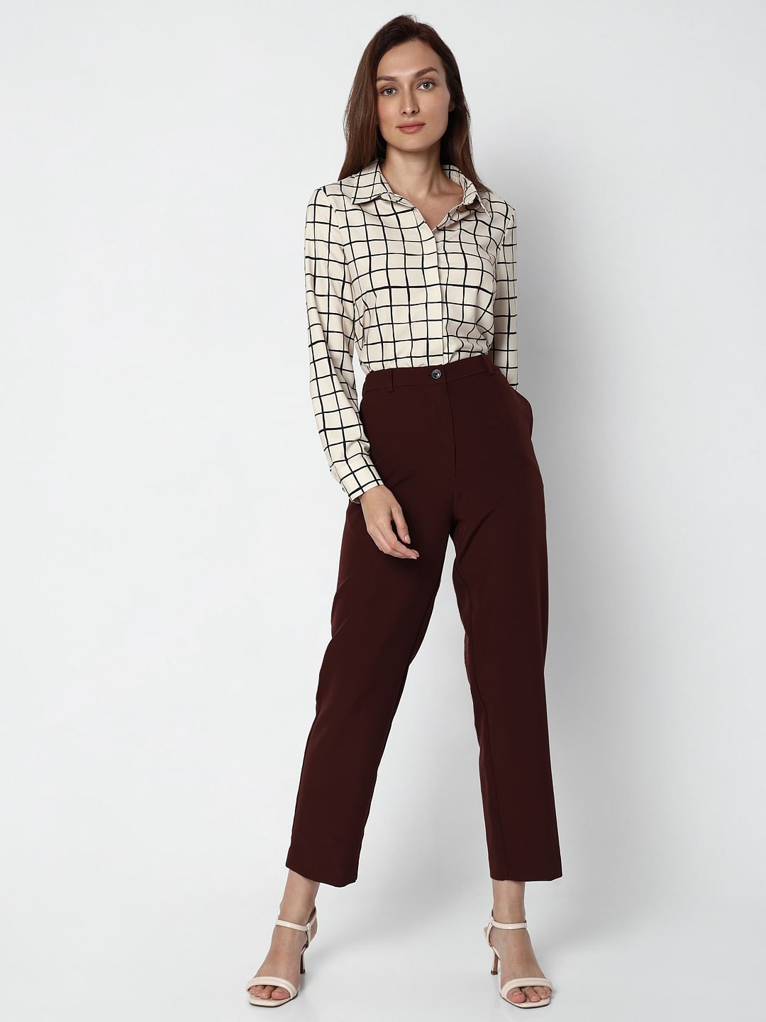 Dark Brown High Rise Straight Fit Pants