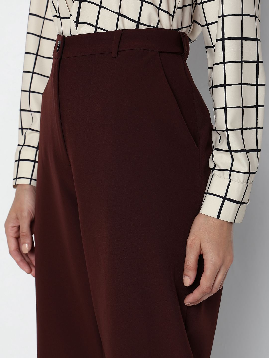 Dark Brown High Rise Straight Fit Pants