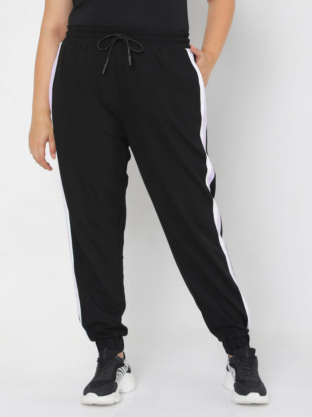 Curve Black Colourblocked Jogger Sweatpants