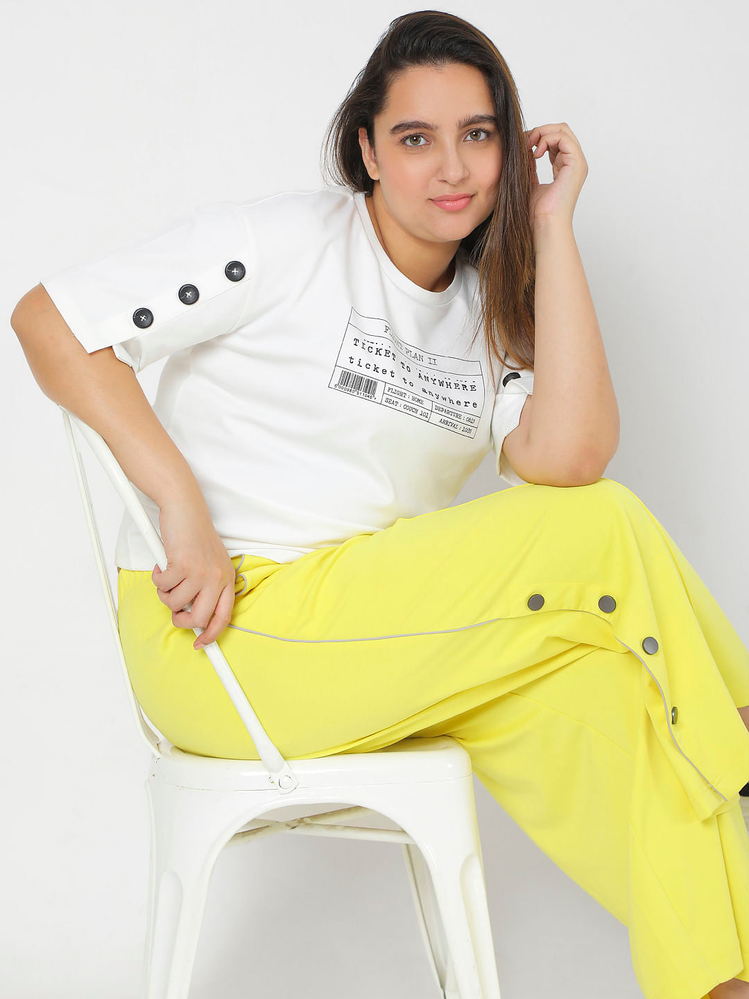 Curve White Typographic Print T-Shirt