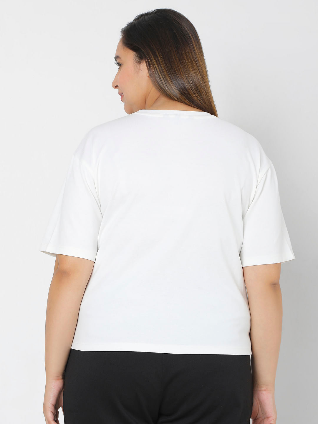 Curve White Typographic Print T-Shirt