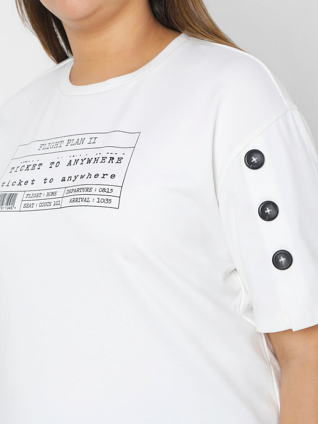 Curve White Typographic Print T-Shirt