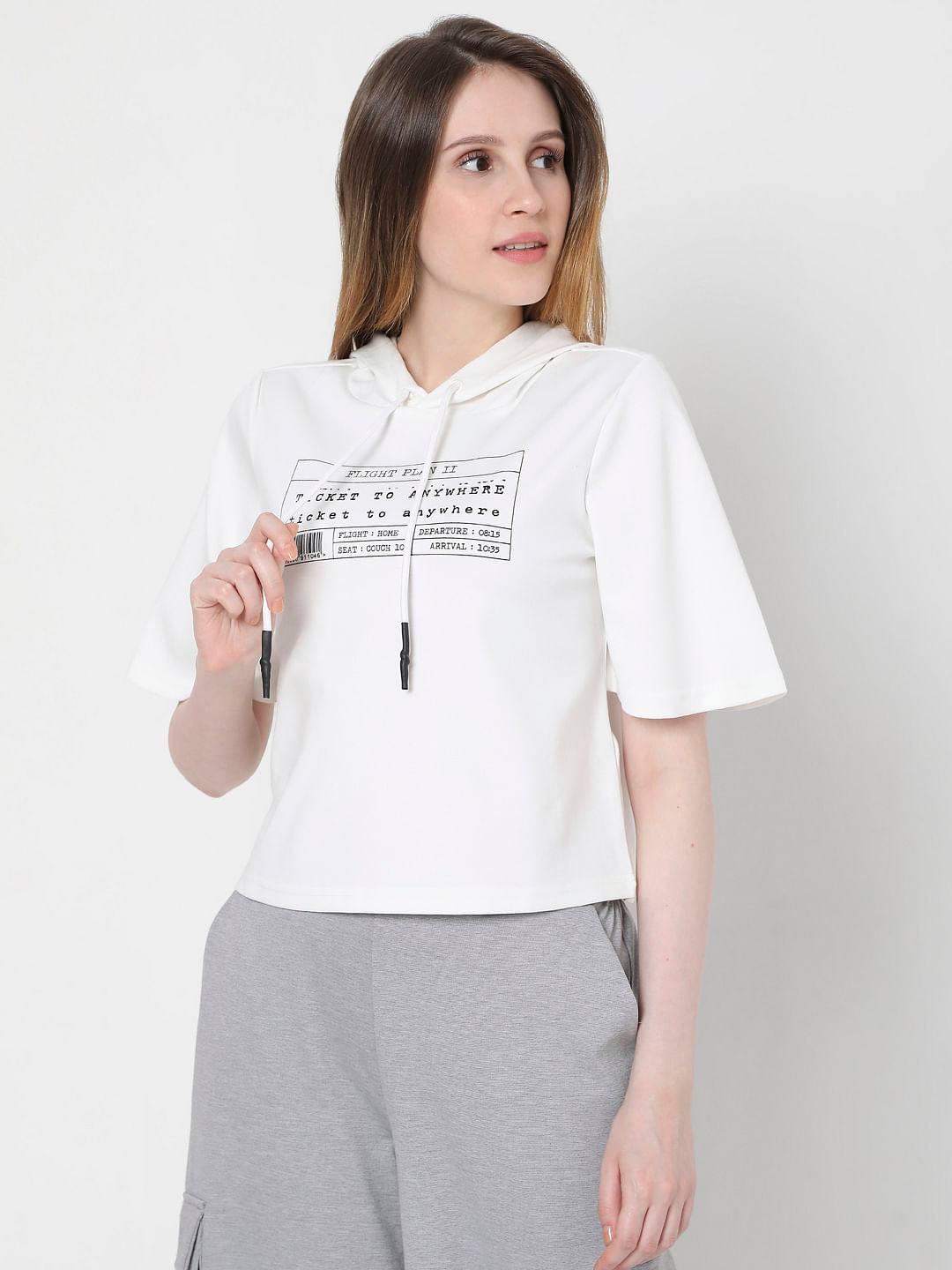 White Graphic Print Hooded Sweatshirt