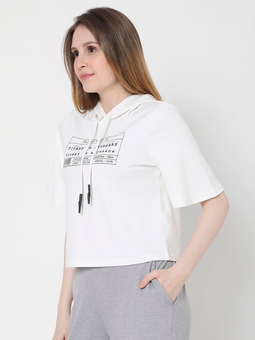 White Graphic Print Hooded Sweatshirt