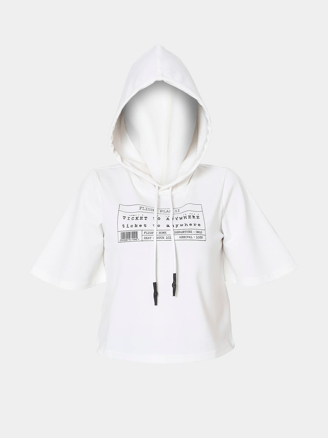 White Graphic Print Hooded Sweatshirt